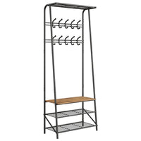 Banc d'entrée Garvee avec 10 crochets – Structure en métal, aspect bois, range-chaussures et siège 4 en 1 pour entrée et salon