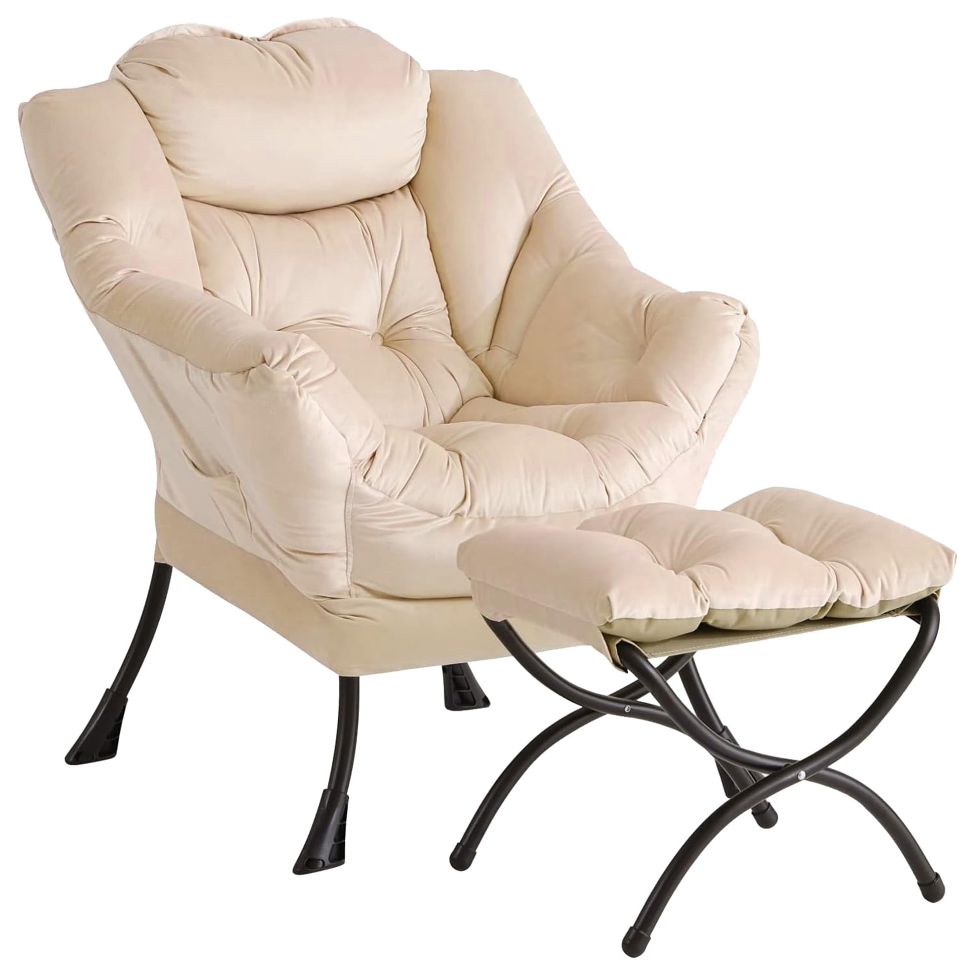 Fauteuil relax Garvee avec repose-pieds, ergonomique et robuste, revêtement en imitation fourrure de lapin, couleur champagne, idéal pour le salon ou le bureau.
