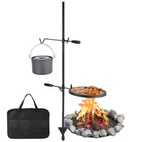 Garvee Gril de camping rotatif 360°, hauteur réglable, pliable, maille en acier robuste, portable avec sac de transport pour camping et barbecue