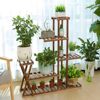 Garvee support à plantes en bois, 5 niveaux et 7 plateformes, 95 × 25 × 95 cm, intérieur et extérieur, naturel