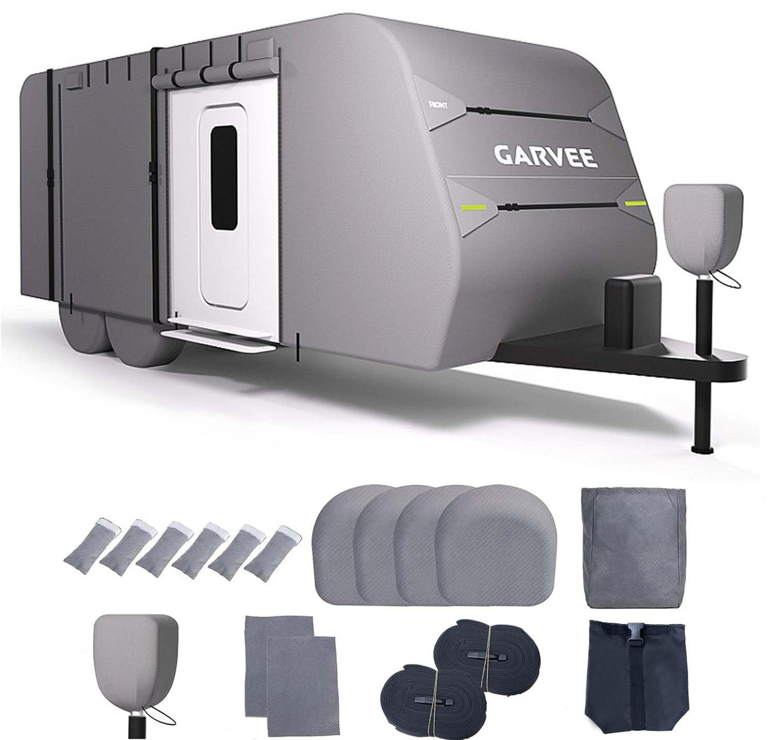 Housse Garvee pour camping-car 6-6,7 m (20-22 pi) - Résistante aux UV, imperméable et coupe-vent - Fermeture éclair - Caoutchouc - Extérieur - 686 x 259 x 264 cm (270 x 102 x 104 po) - Grise