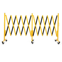 Barrière métallique extensible Garvee de 4,88 m (16 pi) avec roues pour chantiers et signalisation routière, jaune et noir, flexible et facile à assembler