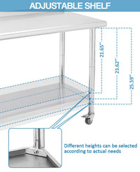 Garvee Table de préparation inox avec 5 crochets et roulettes, meuble mobile pour cuisine professionnelle