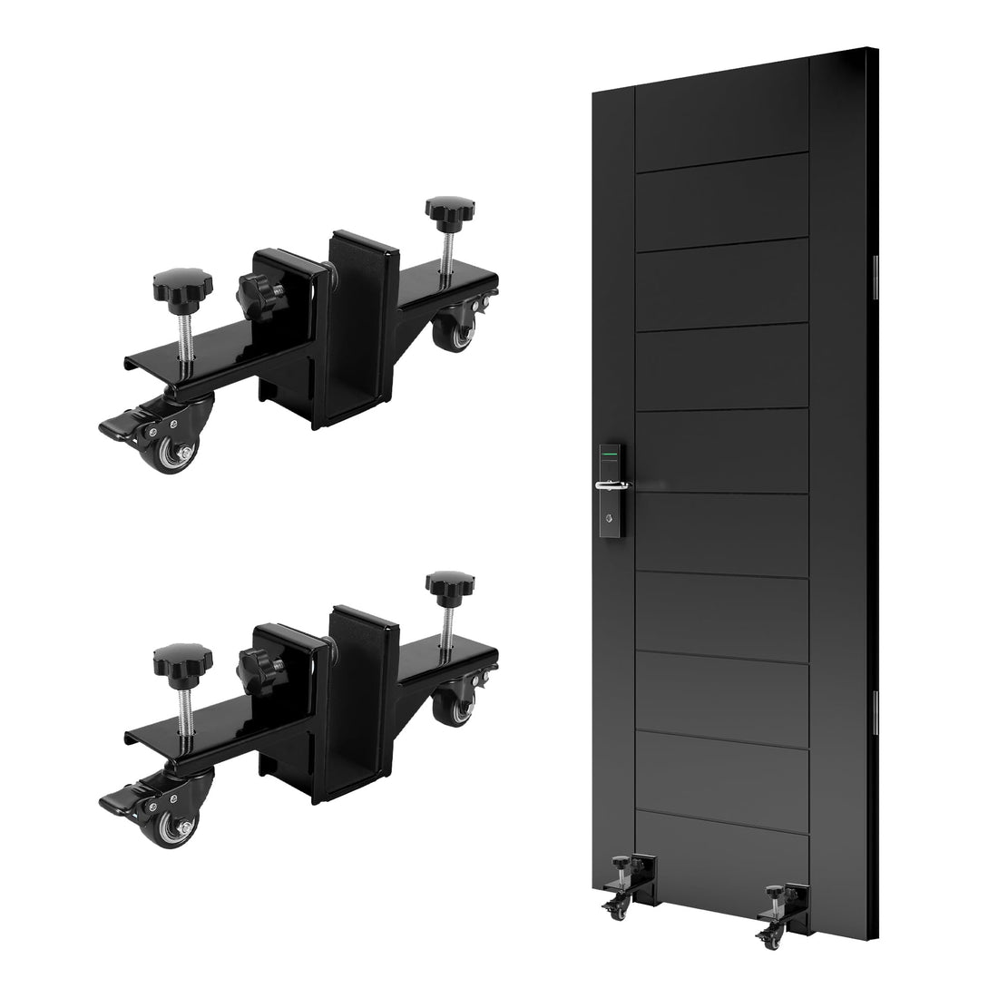 Kit d'installation de porte Garvee en 2 pièces pour portes de 0 à 4,8 cm d'épaisseur, capacité de charge de 340 kg, acier Q235, roulettes pivotantes à 360°, fonction de freinage, ouverture d'une seule main, usage commercial et résidentiel