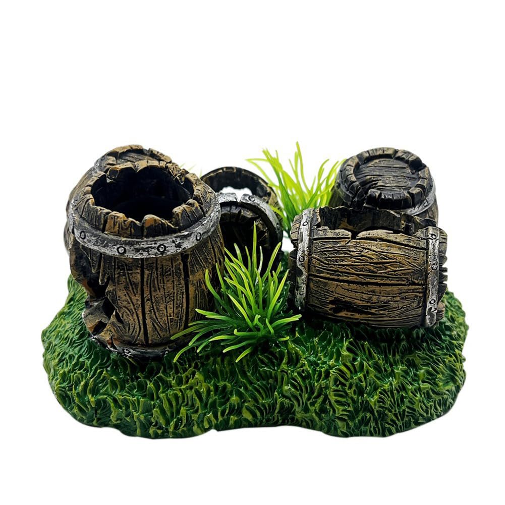 Garvee Décorations d'aquarium en résine, abri en forme de tonneau à vin, grotte idéale pour les poissons et les crevettes, pour se reposer et jouer, couleur naturelle