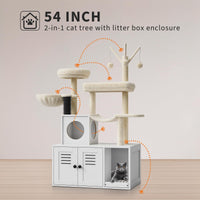 Maison pour chat Garvee avec arbre à chat et cachette pour la litière, griffoir en sisal, plusieurs niveaux, blanche, pour le salon