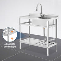 Garvee Évier Professionnel Inox 304 99 cm avec Robinet Pivotant 360°, Étagère Réglable, Multifonction Cuisine et Garage