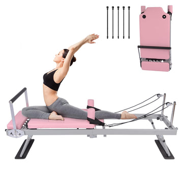 Appareil de Pilates Reformer Garvee rose pliable avec bandes de résistance pour le fitness à domicile 77,55" x 22,44" x 28,54"
