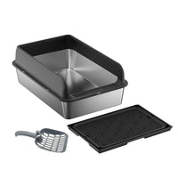 Bac à litière pour chat Garvee en acier inoxydable avec couvercle, 15 cm de profondeur, antirouille, grande capacité pour un usage domestique, double tapis de litière, facile à nettoyer