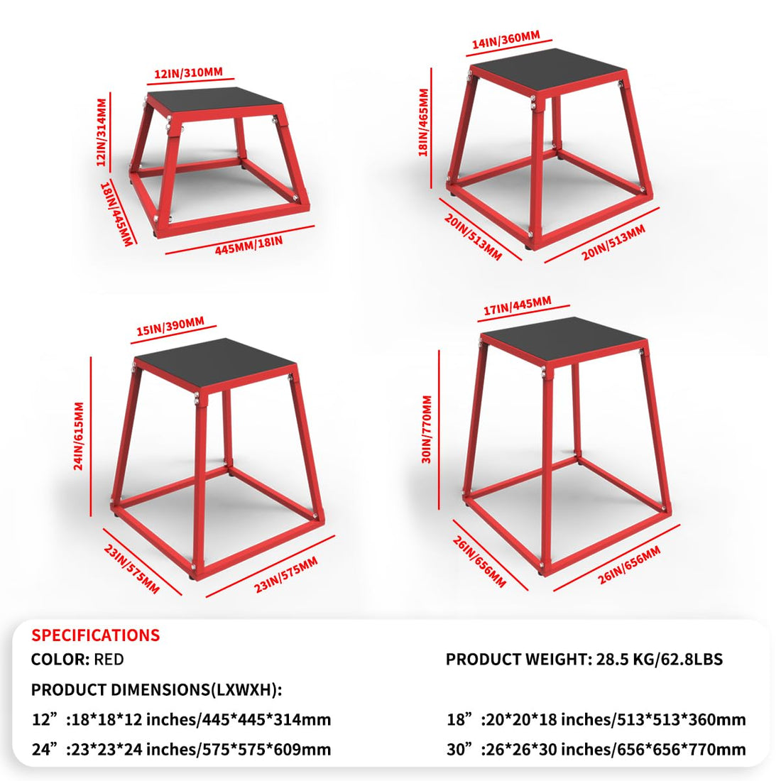 Garvee Coffret de saut plyométrique 12/19 mm, surface antidérapante en acier, stable pour l'entraînement à domicile