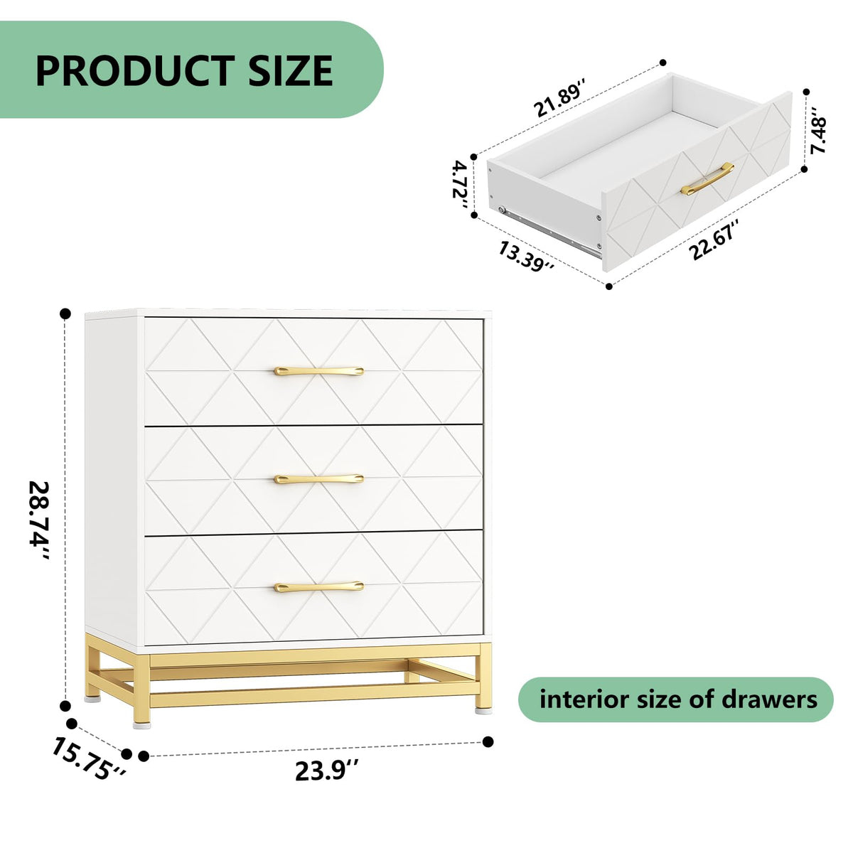 Garvee commode en bois pour chambre à coucher, 3 tiroirs, MDF, blanc, moderne, anti-poussière, robuste, compacte, pour entrée ou salon