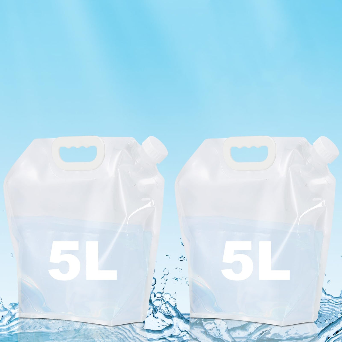 Sacs à eau d'urgence Garvee 5L, lot de 2, conteneurs d'eau portables en PE pour le camping, la randonnée et les situations d'urgence, comme sur la photo