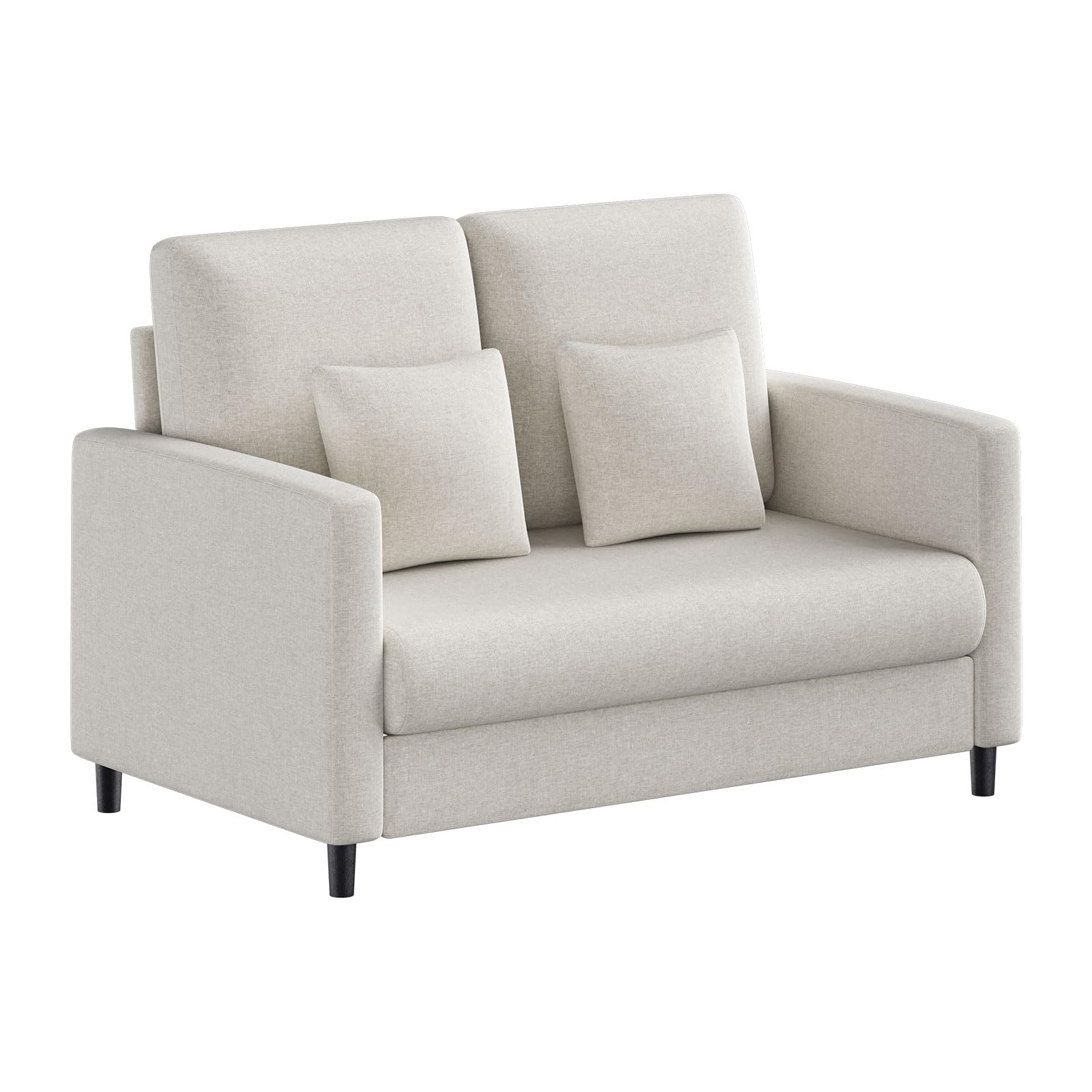 Canapé deux places Garvee 52" avec ressorts ensachés de 7,5", dossier ergonomique, structure en bois massif, beige, pour salon et chambre