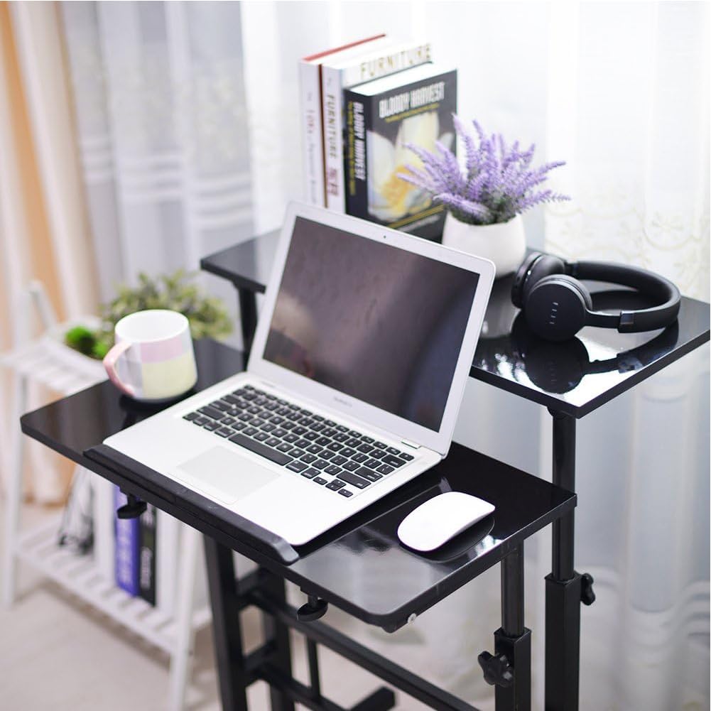Garvee Bureau assis-debout mobile 60 × 60 × 70-110 cm, hauteur réglable, plateau inclinable, 4 roulettes, idéal maison et bureau, blanc