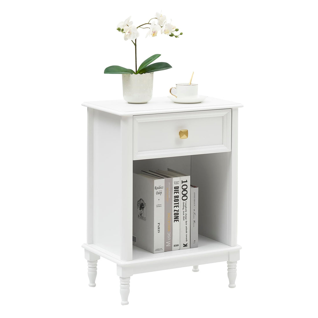 Ensemble de 2 tables de chevet Garvee blanches en bois avec tiroir et étagère pour chambre et salon, compactes et pratiques