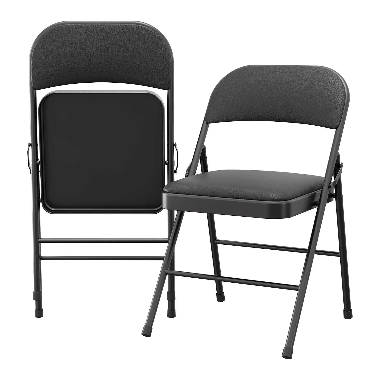 Ensemble de 2 chaises pliantes Garvee avec coussins, revêtement en similicuir, structure métallique robuste, pour une utilisation intérieure et extérieure, couleur noire, pliables, capacité de charge jusqu'à 159 kg