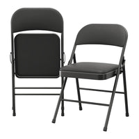 Ensemble de 2 chaises pliantes Garvee avec coussins, revêtement en similicuir, structure métallique robuste, pour une utilisation intérieure et extérieure, couleur noire, pliables, capacité de charge jusqu'à 159 kg