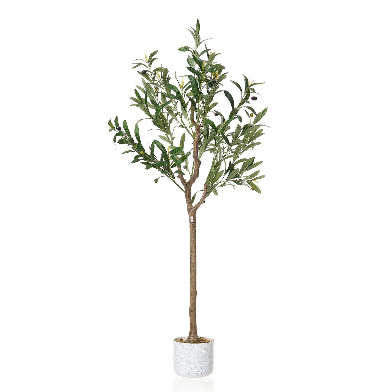 Olivier artificiel Garvee de 1,2 m (3,9 pi) avec 14 fruits, feuilles réalistes, pot en ciment stable, vert, pour la décoration de la maison et du bureau