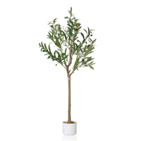 Olivier artificiel Garvee de 1,2 m (3,9 pi) avec 14 fruits, feuilles réalistes, pot en ciment stable, vert, pour la décoration de la maison et du bureau
