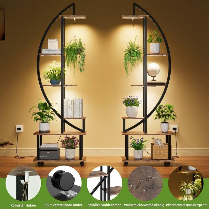Étagère à fleurs demi-lune en bois et métal avec base renforcée