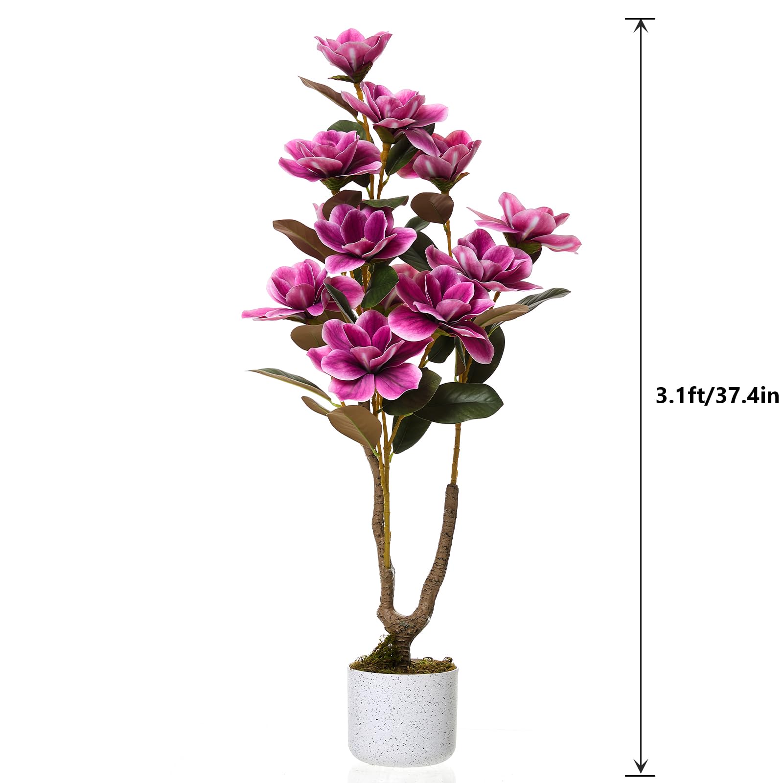 Arbre à orchidées artificielles Yulan Garvee 95 cm (37,4 po) avec fleurs et feuilles en PEVA, entretien facile, pot blanc, décoration d'intérieur et de mariage