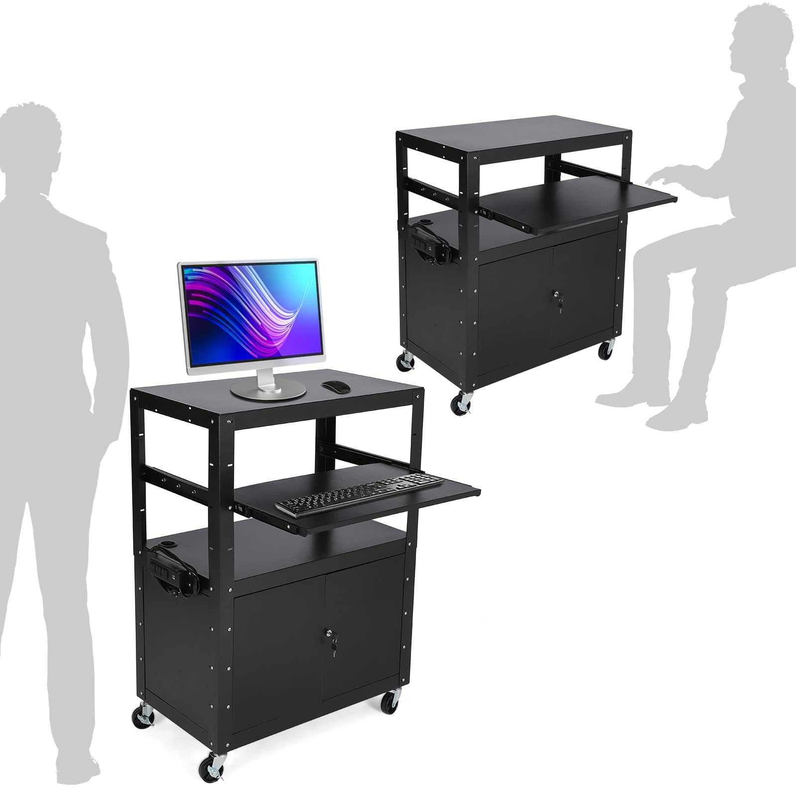 Chariot audiovisuel mobile Garvee avec verrouillage, support pour ordinateur portable réglable en hauteur, acier, roues avec freins, bureau et présentation, noir, 61-107 cm (24-42 pouces)