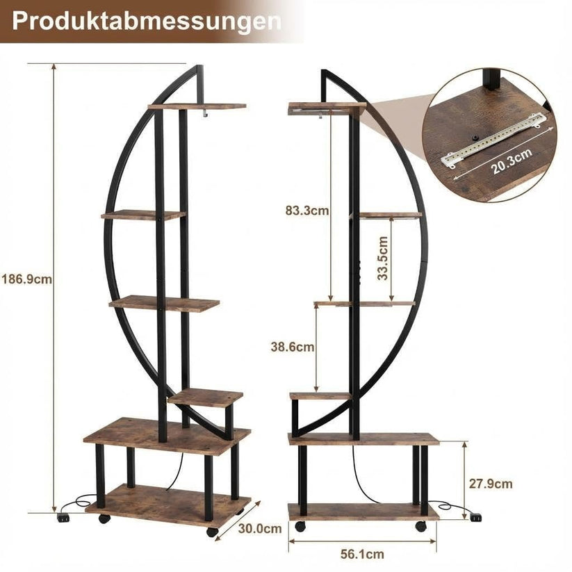 Support pour plantes de 187 cm avec six niveaux et supports pour pots
