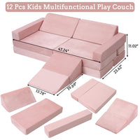 Garvee Canapé modulable enfant 12 pièces, convertible et polyvalent, mousse résistante, housse lavable, coloris teal et rose, idéal salle de jeux et chambre d’enfant