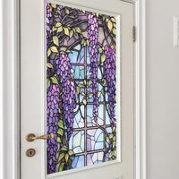 Film adhésif pour vitres Garvee effet vitrail à motif floral violet, 60 x 100 cm.