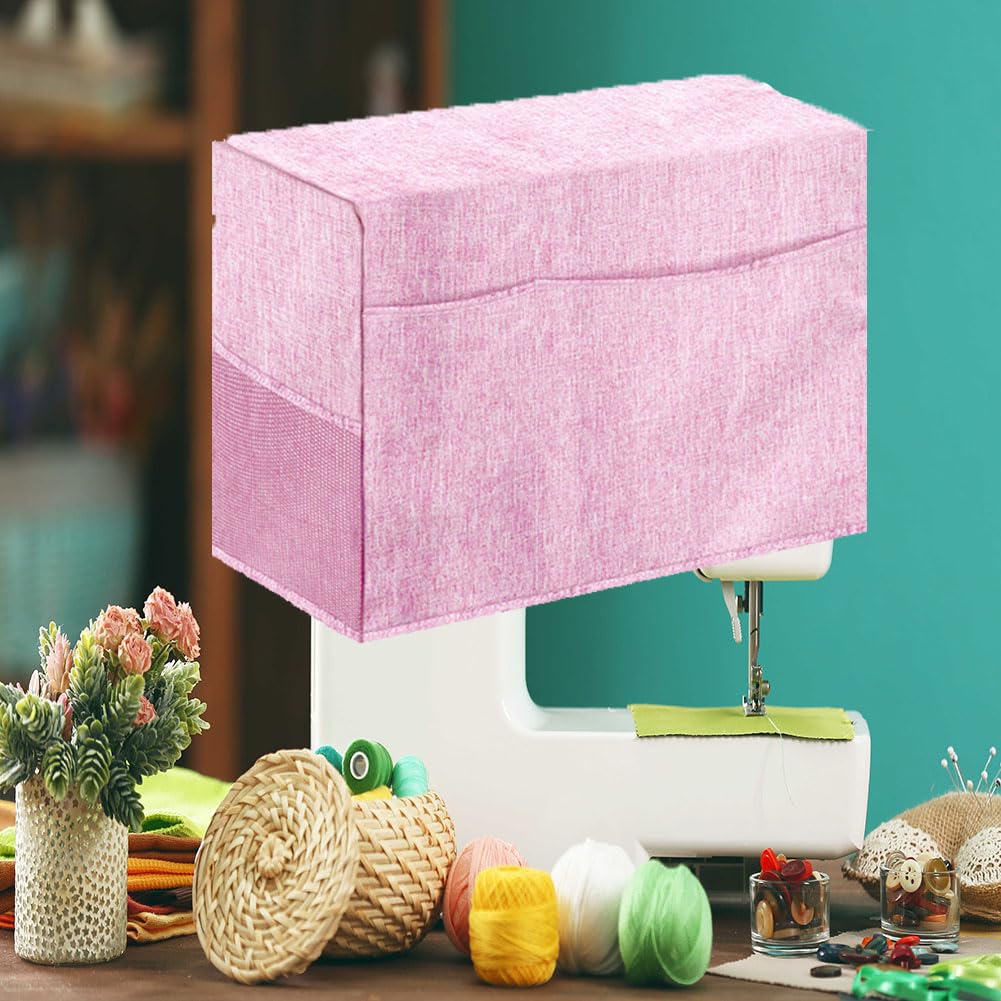 Housse de machine à coudre Garvee, housse anti-poussière universelle avec poches, pliable, en tissu Oxford rose résistant aux rayures, pour atelier de couture.
