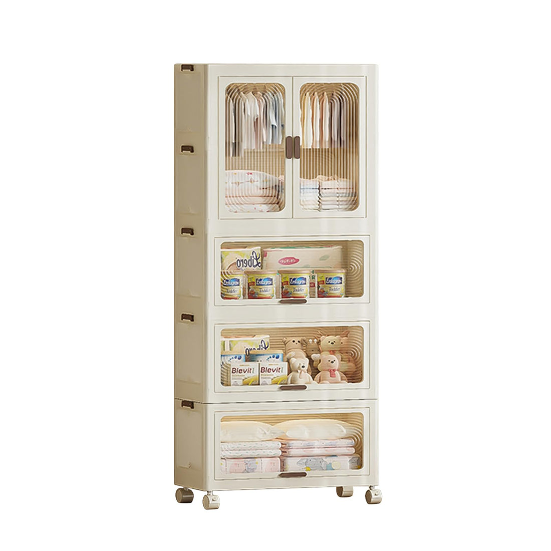 Armoire portable Garvee à 4 niveaux pour enfants avec portes, tringle à vêtements en plastique et 10 cintres pour chambre et salle de jeux