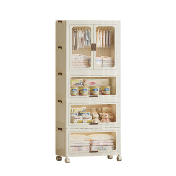 Armoire portable Garvee à 4 niveaux pour enfants avec portes, tringle à vêtements en plastique et 10 cintres pour chambre et salle de jeux
