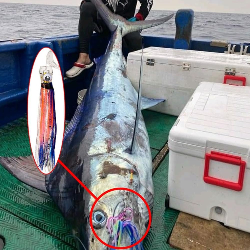 Leurre de pêche à la traîne Garvee, jupes de calamar de 16,5 cm, ensemble de leurres pour la pêche en haute mer avec sac de rangement à 6 compartiments, équipement de pêche en eau salée de 16 cm.