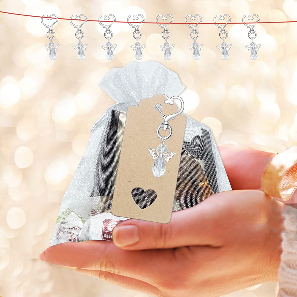 Porte-clés ange Garvee avec perles, pendentif en métal et pochette en organza pour baptêmes, 6,5 cm, blanc