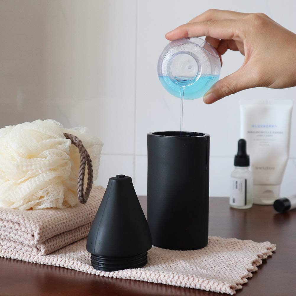 Distributeur de savon rechargeable en silicone Garvee, étanche, pour éviers de cuisine, désinfectant pour les mains, noir, pratique et durable