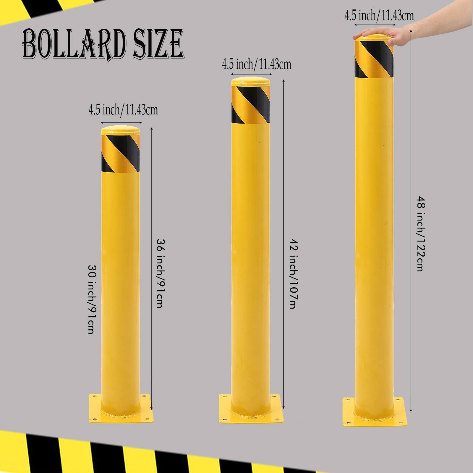 Garvee borne de sécurité en acier 91 cm, bande réfléchissante jaune 11,4 cm, pour signalisation routière et parkings