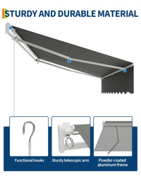 Store banne rétractable Garvee 3 m x 2,4 m avec cadre en aluminium pour terrasse et balcon, gris, imperméable, protection UV