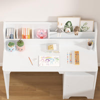 Bureau enfant Garvee blanc avec chaise, en bois, avec rangement et design ergonomique, idéal pour les chambres d'enfants de 3 à 8 ans.