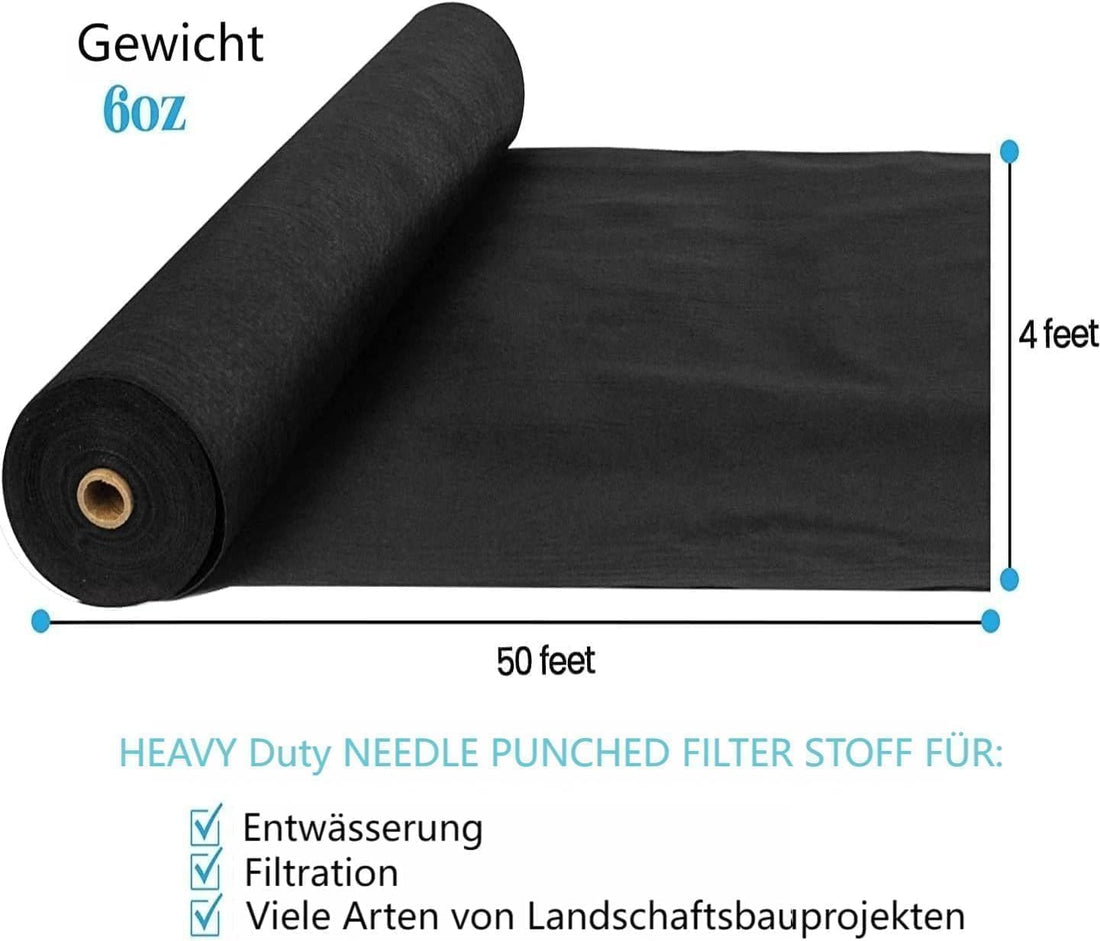 Géotextile de jardin Garvee pour le contrôle des mauvaises herbes, 21 m² (1,4 m x 15 m), en polypropylène (PP), 170 g/m², résistance à la traction de 350 N, drainage, protection contre l'érosion, allées et routes, stabilisation, drains français.