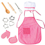 Ensemble de cuisine pour enfants Garvee, 11 pièces, avec toque et tablier de chef à rayures rouges pour jouer à la cuisine, lavable et sûr, rouge