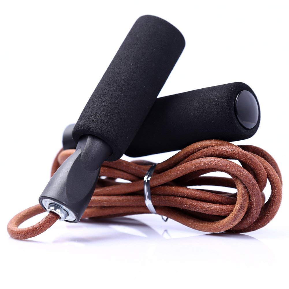 Corde à sauter professionnelle en cuir Garvee pour le fitness et l'entraînement, poignée ergonomique antidérapante, haute durabilité, marron, pour la salle de sport et les activités de plein air.