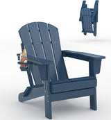 Garvee Chaise Adirondack Pliable en PEHD Résistante aux Intempéries, Design Bois pour Terrasse et Jardin, Bleu Marine, 76 × 74 × 90 cm - Bleu marine