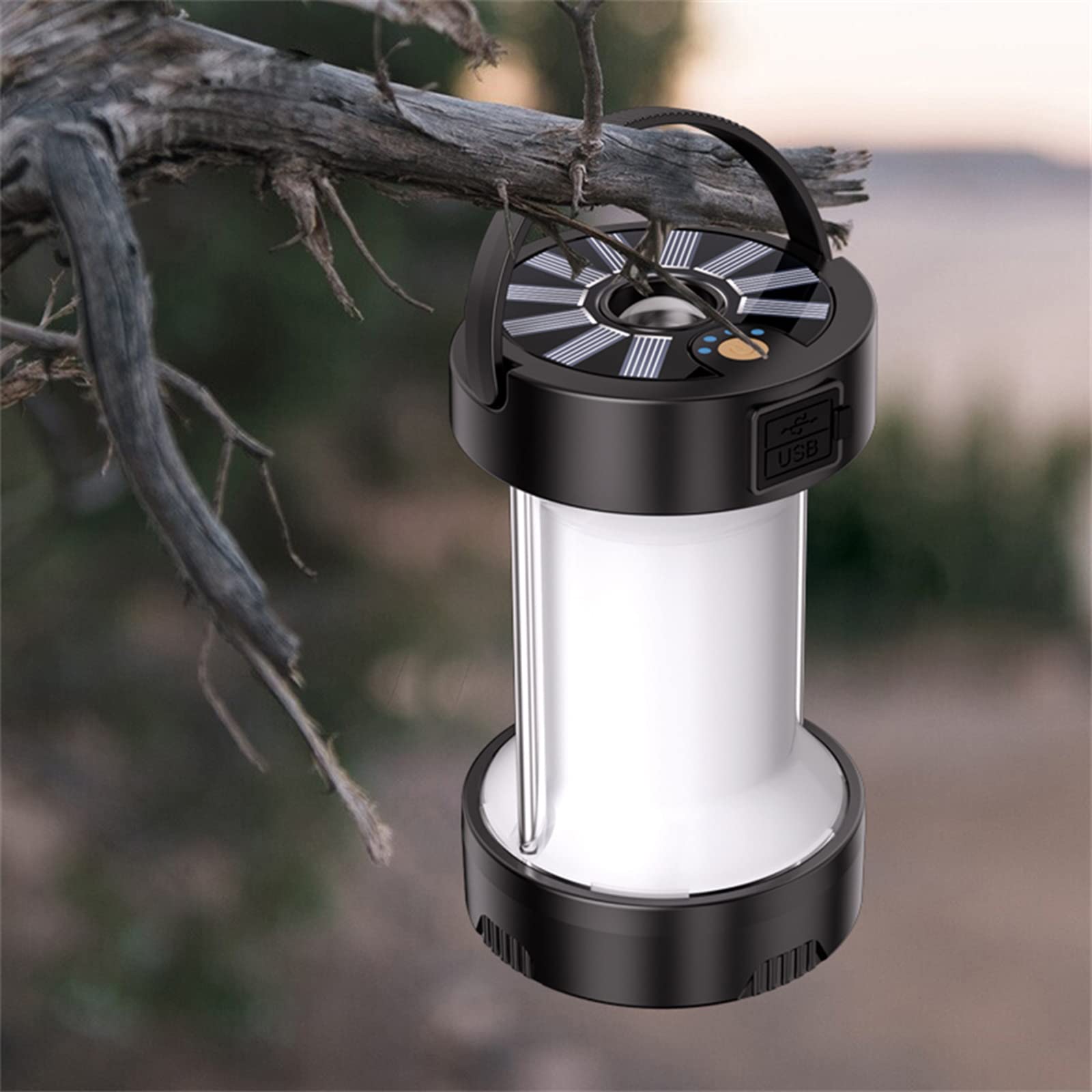 Lampe de camping LED Garvee, lampe solaire pour tente, rechargeable par USB, portable, 4 modes d'éclairage, lanterne de jardin d'urgence pour la pêche nocturne, la chasse et les activités de plein air.