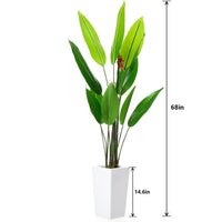 Plante artificielle Oiseau de Paradis Garvee de 1,75 m avec pot blanc pour salon et bureau, bananier tropical réaliste, durable et facile d'entretien.