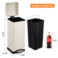 Poubelle rectangulaire Garvee 8 gal/30 L en acier inoxydable avec couvercle à fermeture douce, idéale pour la cuisine et la salle à manger. Revêtement anti-traces de doigts et seau intérieur inclus.