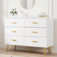 Garvee commode moderne blanche à 6 tiroirs, poignées dorées, pour la chambre et le salon