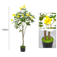 Arbre artificiel fleuri Garvee de 1,28 m (4,2 pi) avec fleurs jaunes, pot en ciment robuste pour salon et mariage, entretien facile, design réaliste