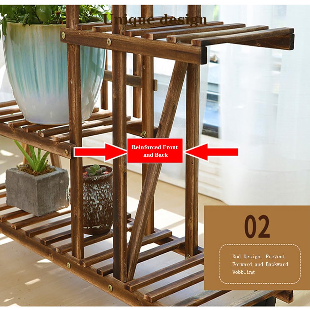 Garvee support à plantes en bois, 5 niveaux et 7 plateformes, 95 × 25 × 95 cm, intérieur et extérieur, naturel