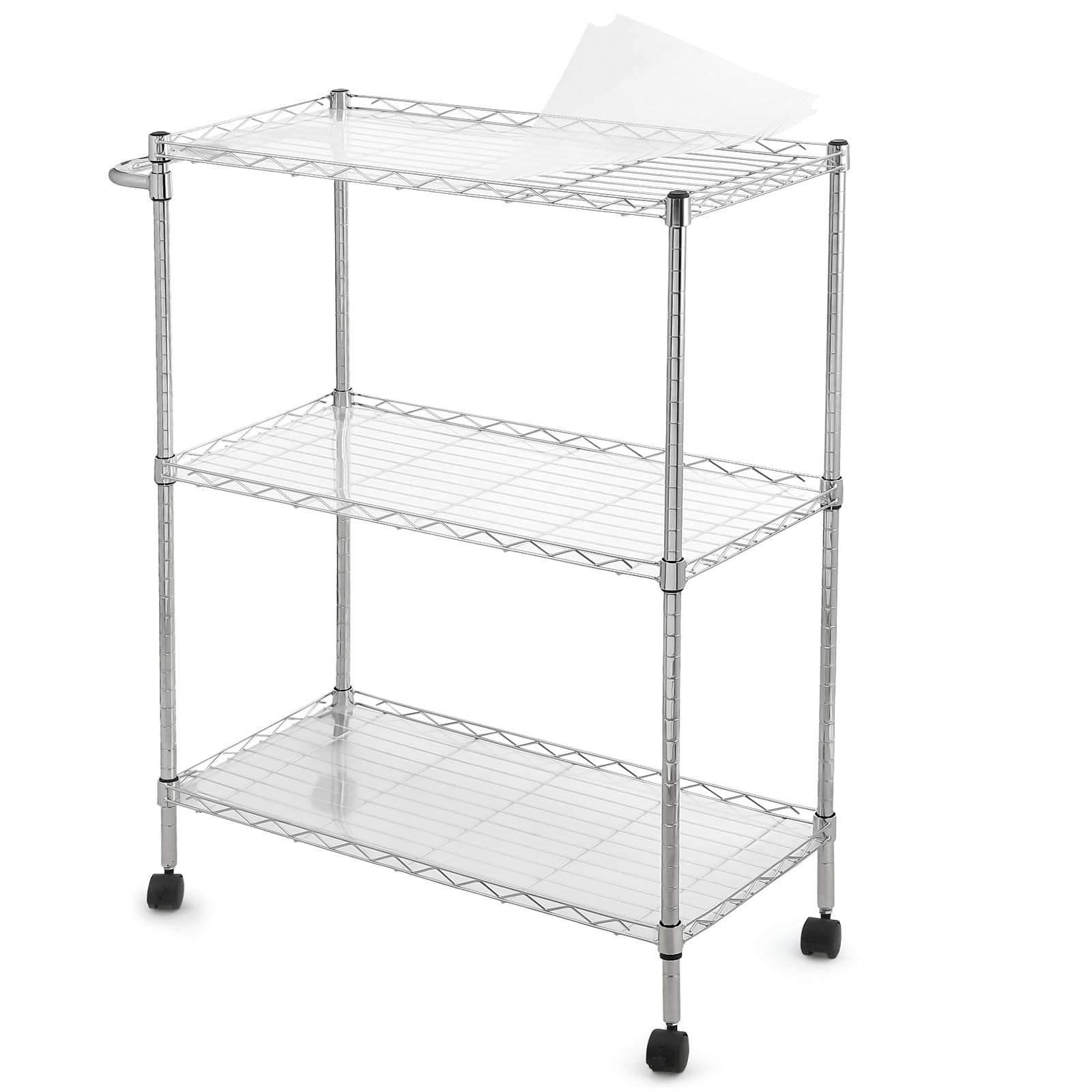 Chariot multifonctionnel Garvee à 3 niveaux avec roulettes, étagères réglables, structure en métal tressé, antirouille, pour cuisine et usage professionnel, 75 x 35 x 90 cm, chromé