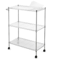 Chariot multifonctionnel Garvee à 3 niveaux avec roulettes, étagères réglables, structure en métal tressé, antirouille, pour cuisine et usage professionnel, 75 x 35 x 90 cm, chromé